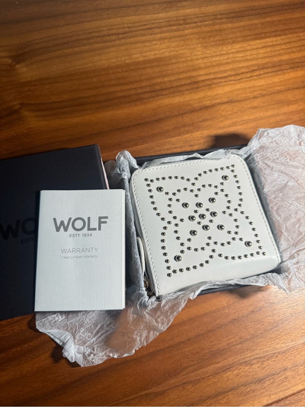 WOLF White Studded Travel Jewelry Case